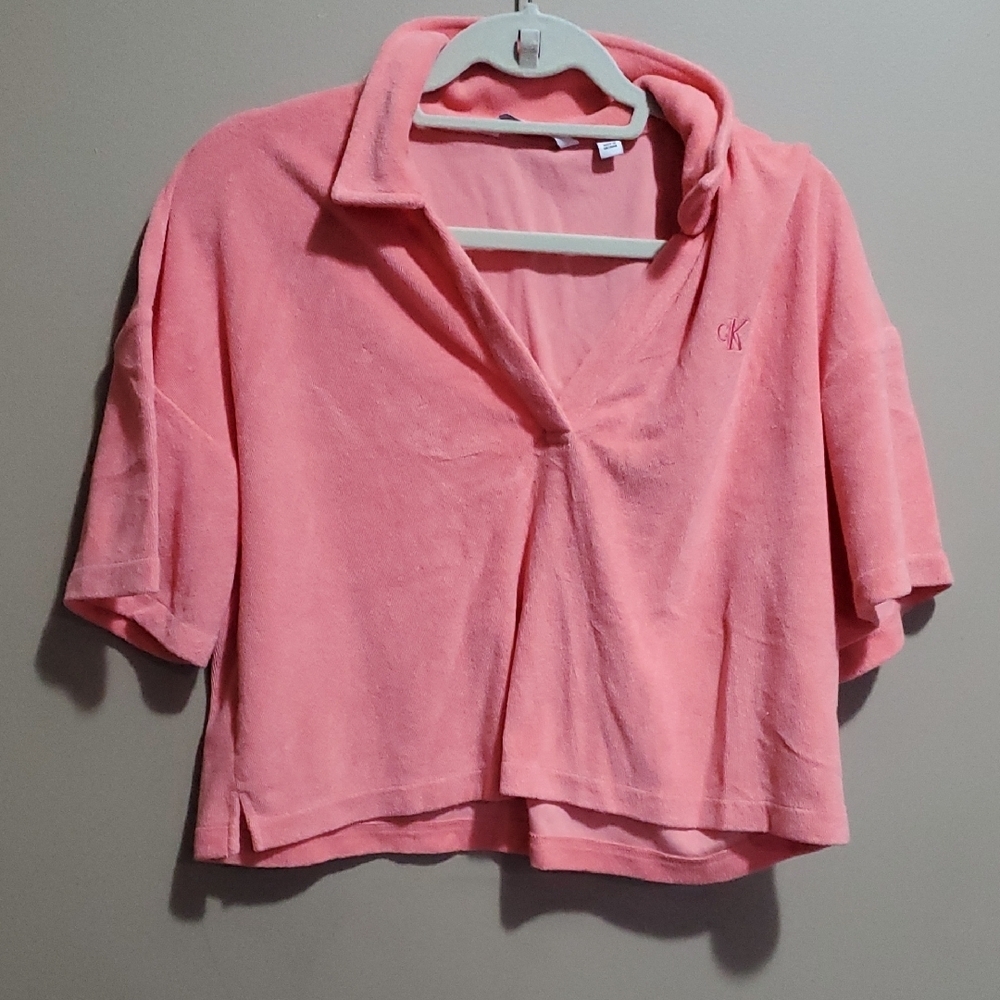 Calvin Klein Women's Pink Terry Cloth Top Size Medium